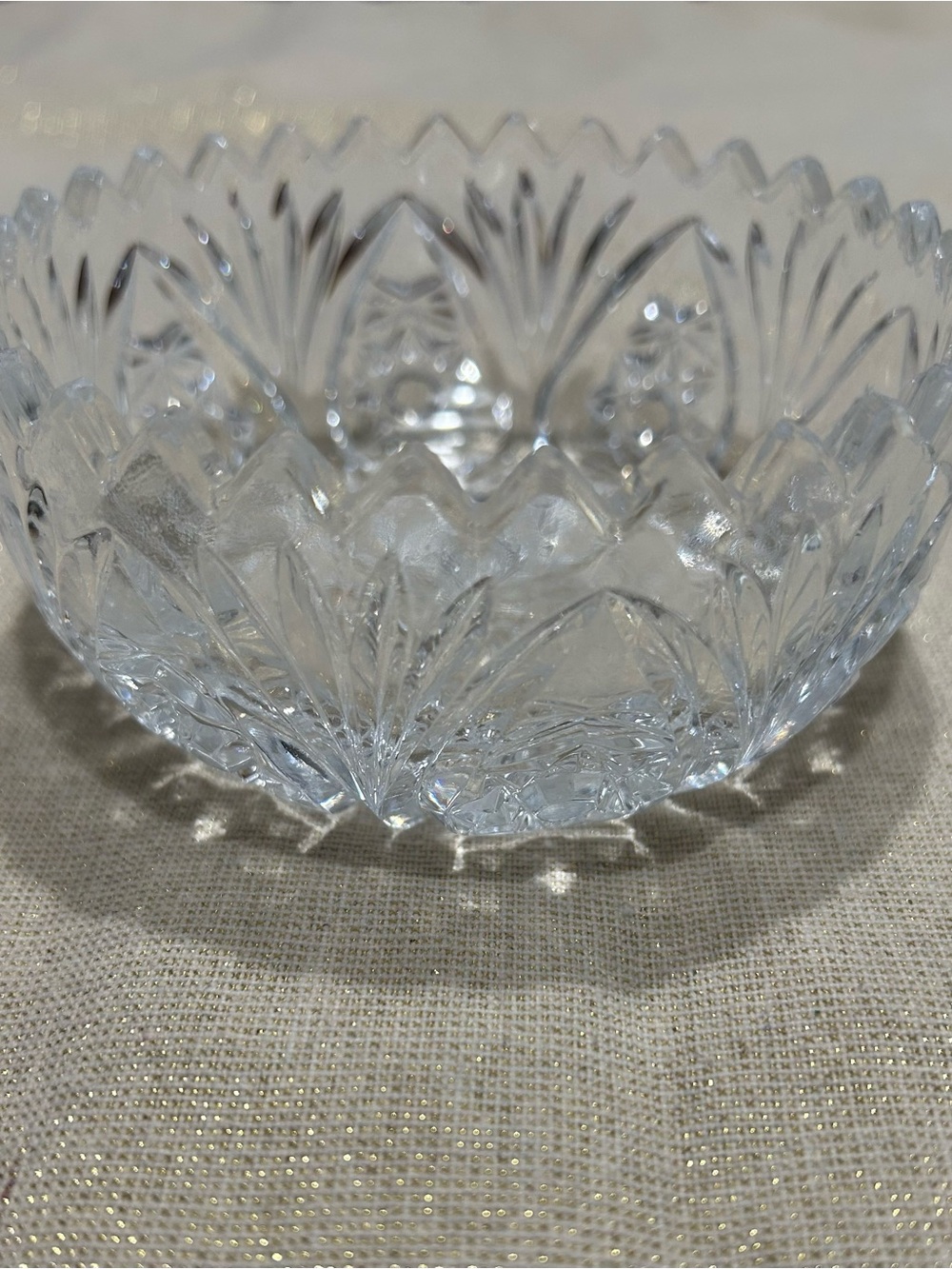 VTG Cut Glass Sawtooth Crystal Bowl - Clear Decorative Serving Dish 8